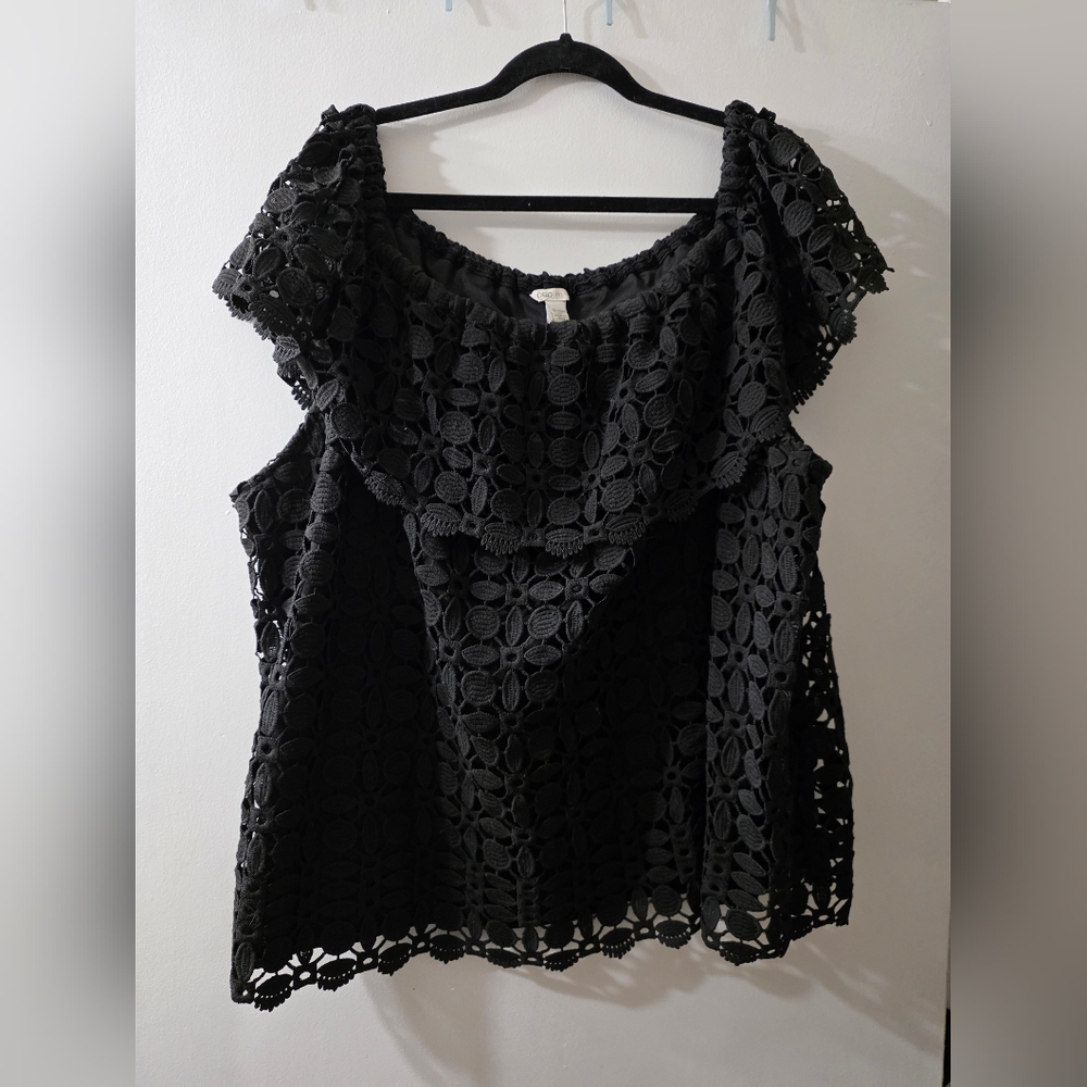 Cato Black Crochet Lace Blouse